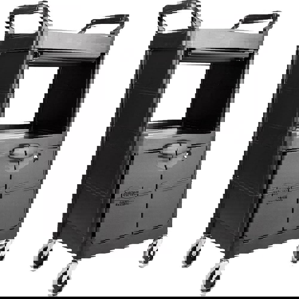 Utility Cart with Locking Doors, Plastic, 3 Shelves, 200 lb Capacity, 33.63